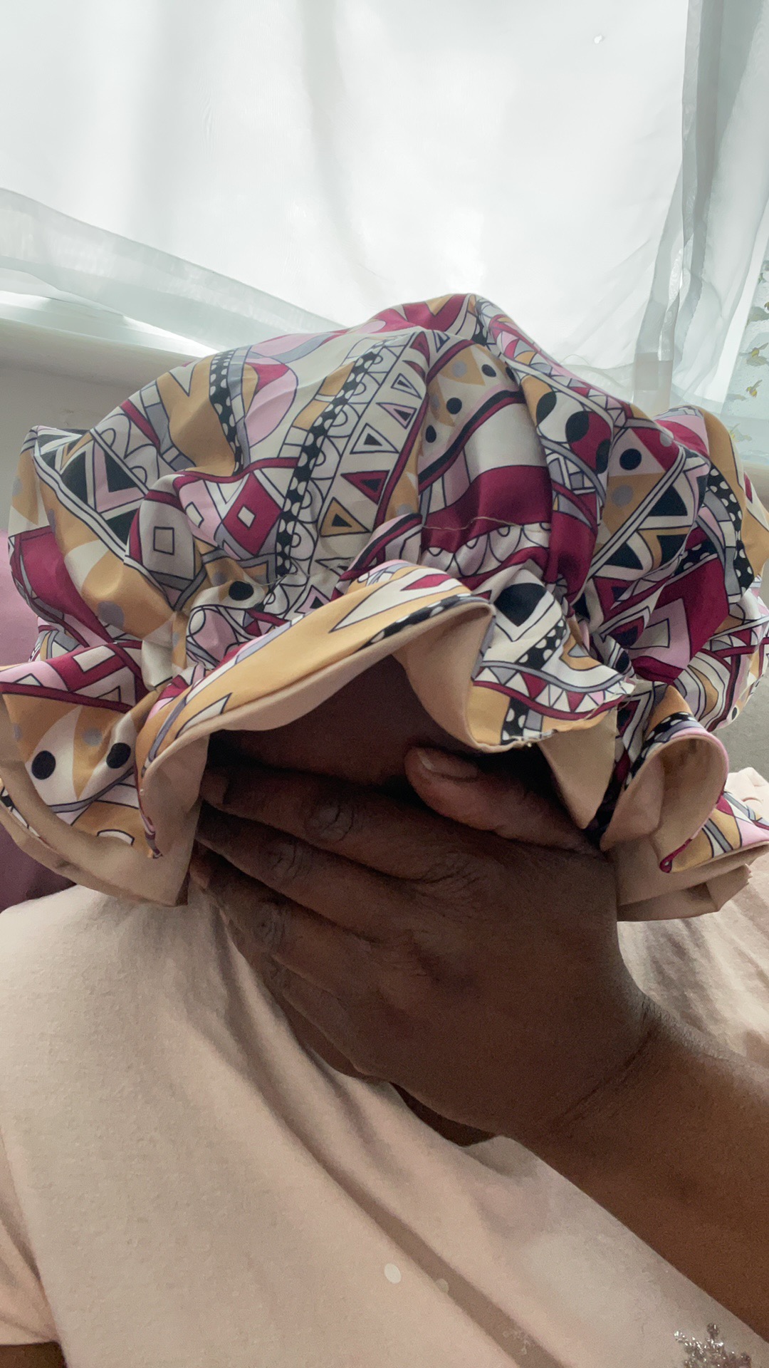 Women Satin Bonnet Cap Double Layer Y Big Bonnet for Lady Printing Sleep Cap Head Wrap photo review