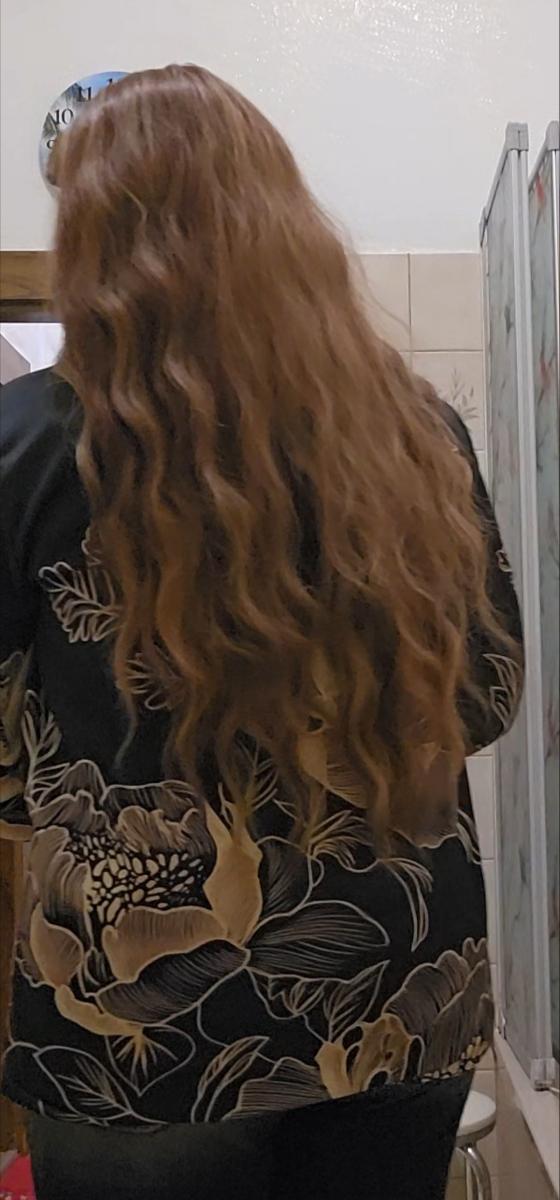 Halloween Dress Up Wig Routine Wig Long Loose Wave Coppery Brown Wig with Bangs High Density Highlight Golden Wig Heat Resistant Synthetic Wig for Women Daily Party Use 91.44 cm photo review