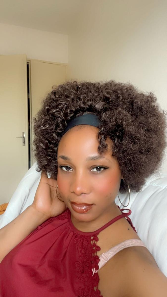 Afro Headband Wig Afro Curly Glueless Wigs Black Brown Short Afro Wig Kinky Curly Wig Headband Wigs for Women Natural Black Afro Wigs with Headbands Attached Afro Curly Headband Wigs Synthetic Afro Scarf Wigs for Womens Afro Wigs photo review