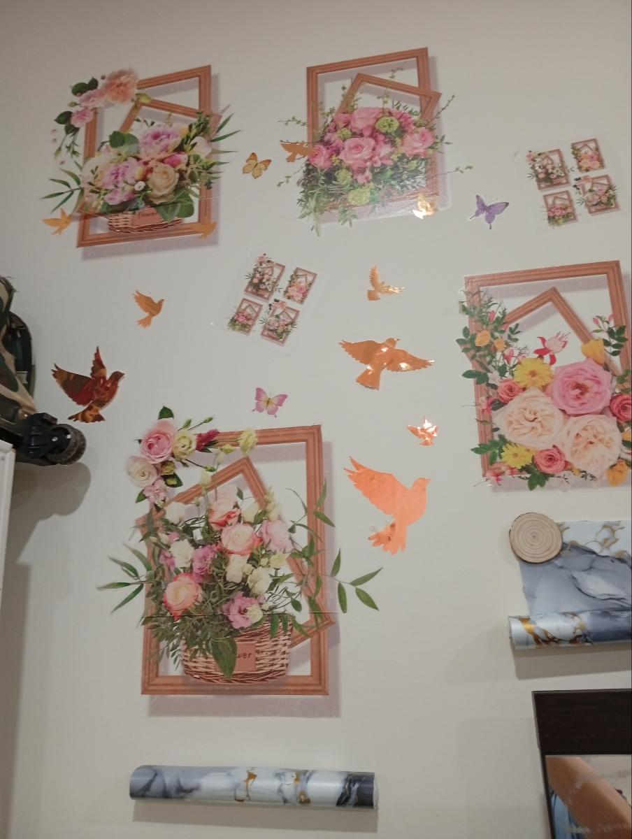 1 Set/2pcs of Three-Dimensional Effect Simulation Photo Frame with Flowers And Green Leaves, Decorative Wall Stickers for Living Room, Foyer, Corridor, Entrance Background, Wall Stickers for Removable Wallpaper, Self-Adhesive photo review