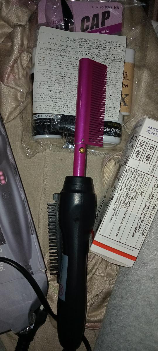 Electric Hot Heating Comb Curling Iron Pressing Comb for Wig Fast Heating Straightening Brush Hair Wax Stick Styling Tool Set photo review