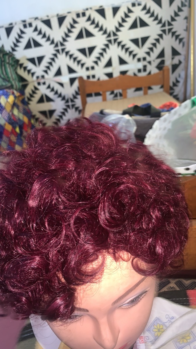 200% density Pixie Cut Curly Human Hair Wigs for Women 15.24 cm Short Pixie Afro Curly Human Hair Wig with Bangs Ombre Brown Burgundy Full Machine Made wig photo review