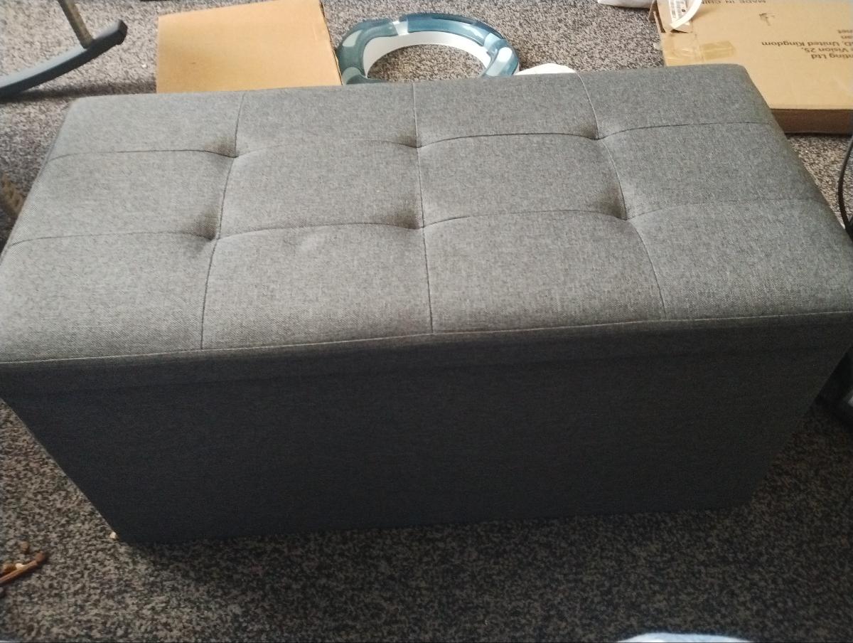 Large-Capacity Foldable Storage Stool with Hinged-Lid - Heavy-Duty Foldable Footrest, Cushioned &, Space-Saving for Living Room, Bedroom, Hallway (Grey) | Multi-Use Table, Shoe, Step Stool photo review