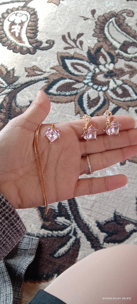 3pcs Shimmering Pink Heart Pendant Earrings And Necklace Set, Trendy Y2K Style, Casual All-Match Jewelry Suitable for Valentine'S Day Women'S Gift photo review