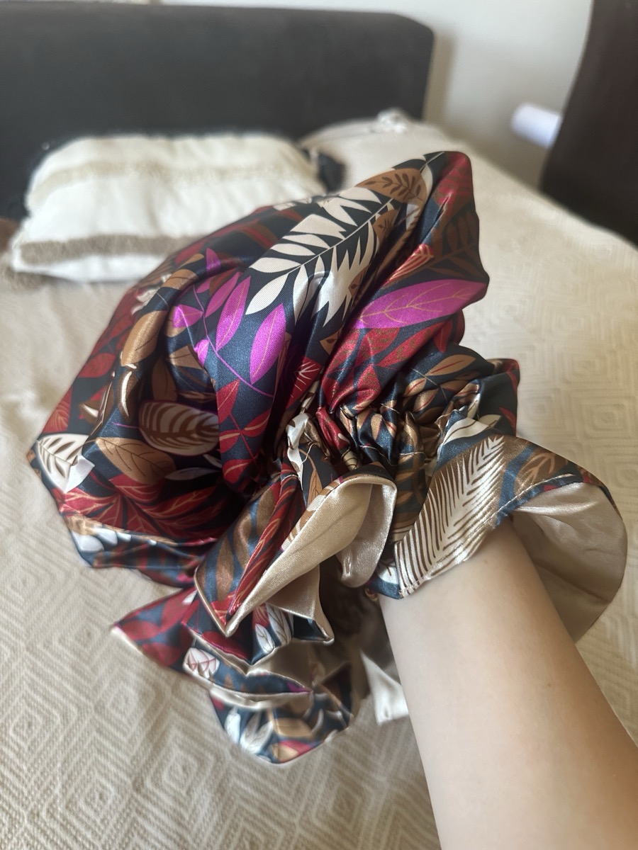 Women Satin Bonnet Cap Double Layer Y Big Bonnet for Lady Printing Sleep Cap Head Wrap photo review