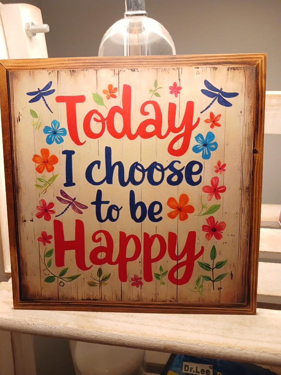 2D Flat - 2D Wall Art Featuring The Phrase 'Today I Choose Happiness' - a Country-Style Decoration with Floral Accents in Pink, Beige, Brown, Or Orange - Made from Reclaimed Wood, Suitable for Home, Office photo review
