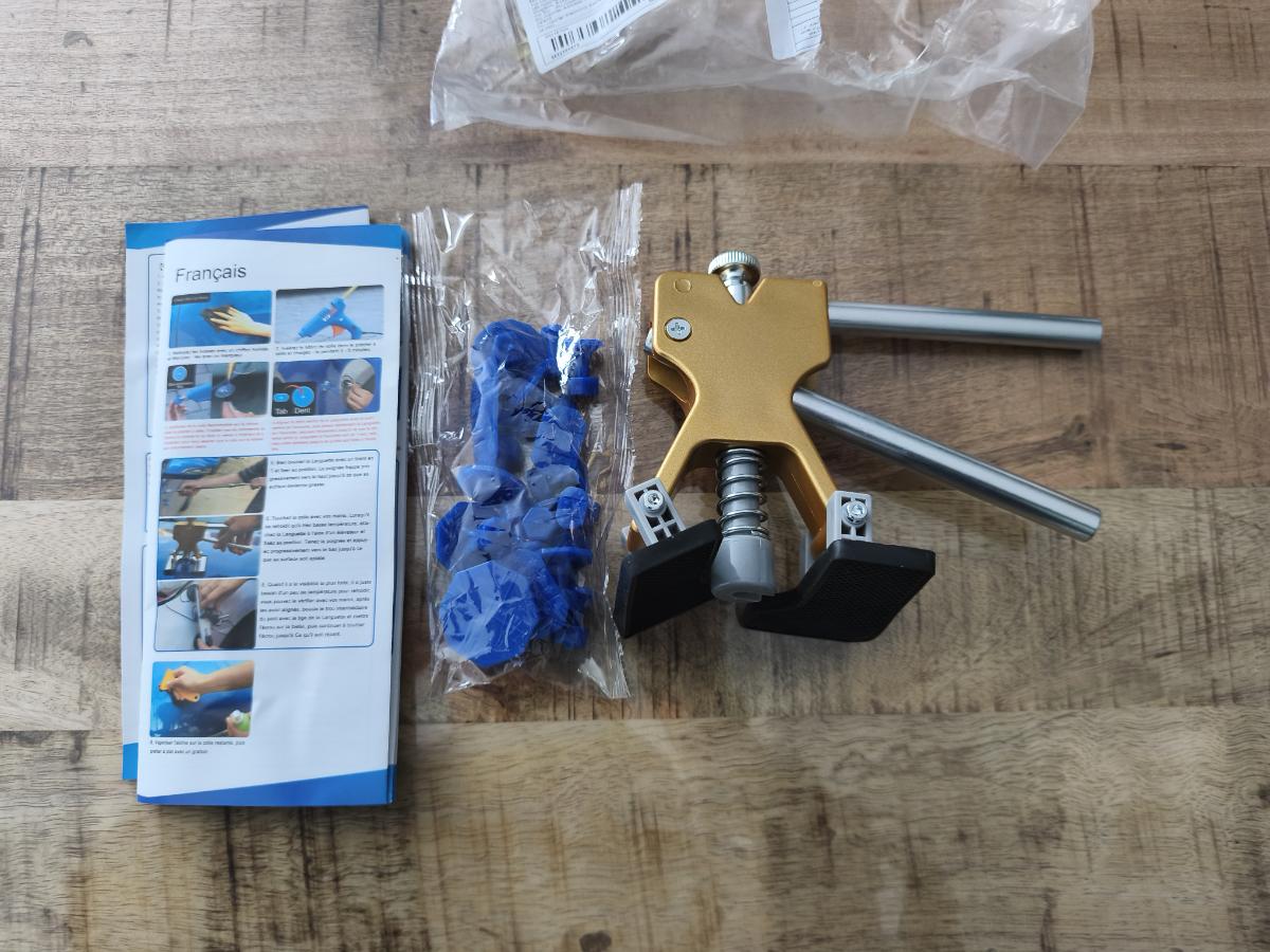 Kit de réparation de bosses sans peinture pour voiture, avec pattes de traction et tapis, outil ajustable pour débosselage mineur, accessoires optionnels, redresse-bosses doré photo review