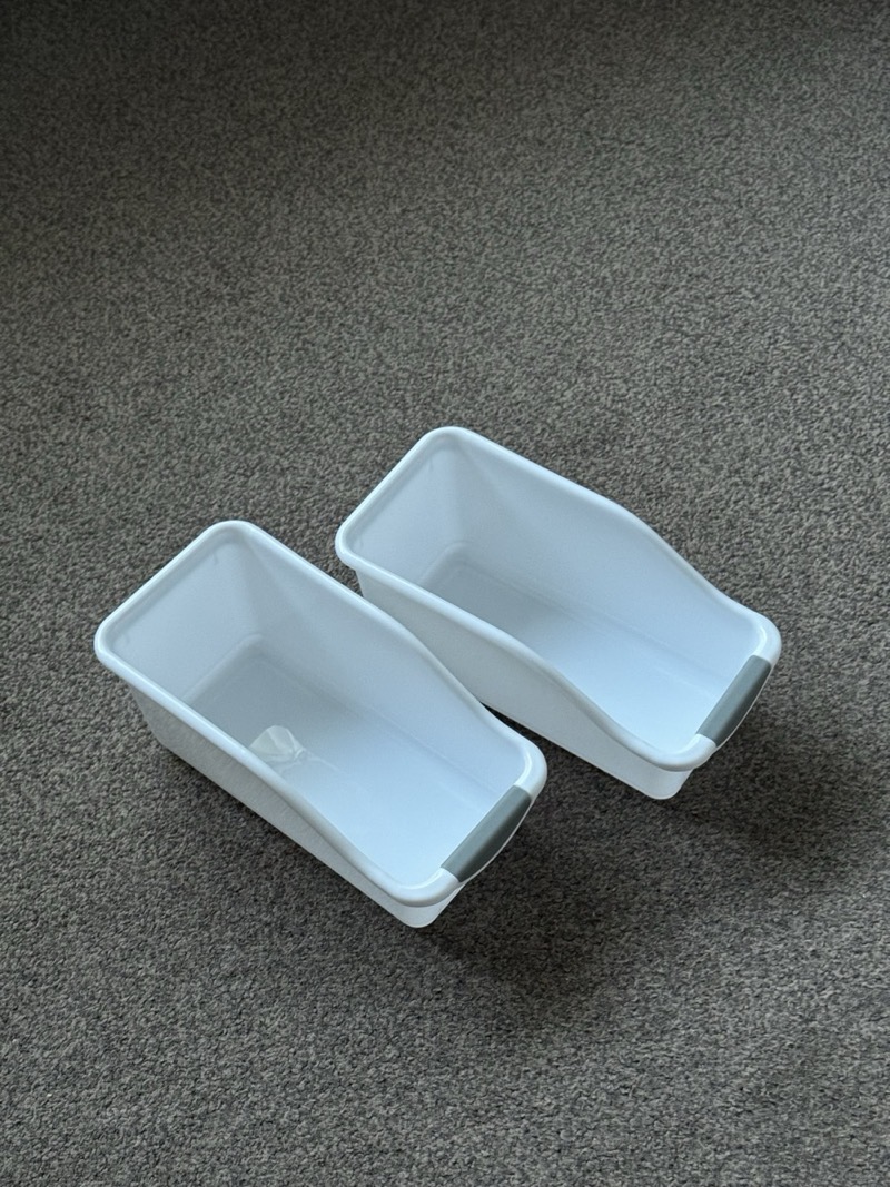 2pcs Curved Design Storage Boxes - Heavy-Duty Plastic Organizer, White Space-Saving Container for Under Sink, Pantry & Cabinet Organization - Suitable for Cleaning Supplies, Household Essentials & Kitchen/Bathroom Storage, No Assembly Required photo review