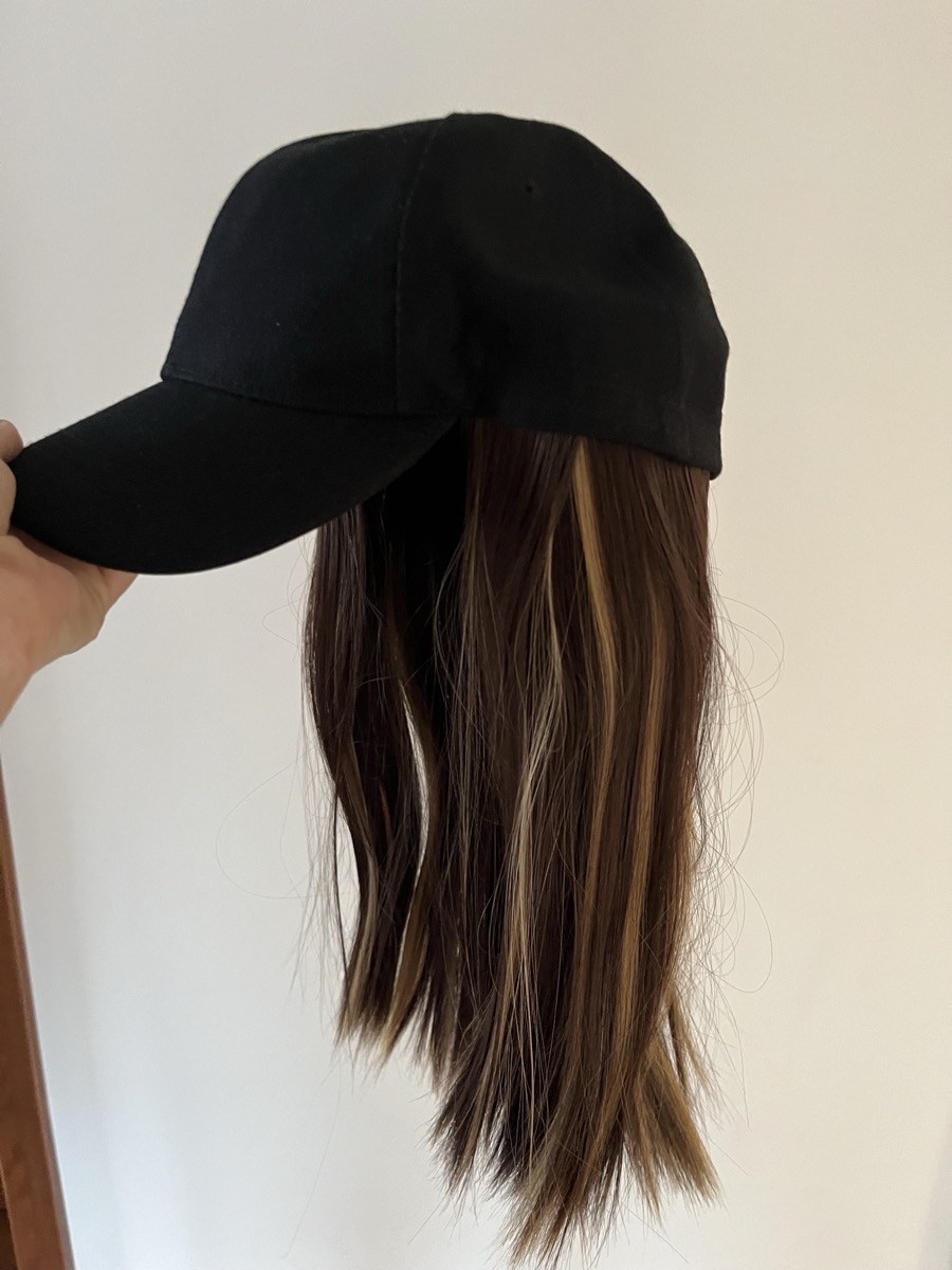 Synthetic Hat Wig with Long Straight Black Hair Baseball Cap Hair Extension Stylish Convenient All-In-One Design for Women photo review