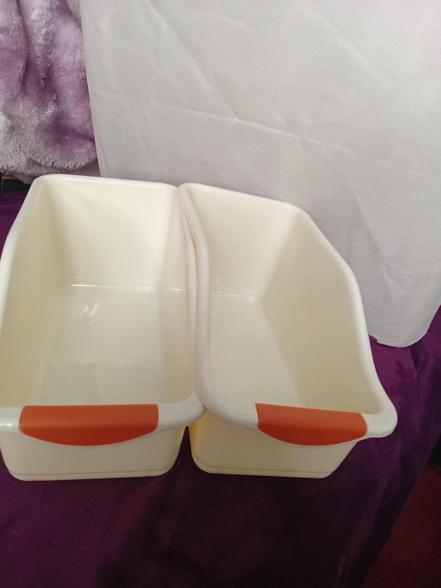 2pcs Curved Design Storage Boxes - Heavy-Duty Plastic Organizer, White Space-Saving Container for Under Sink, Pantry & Cabinet Organization - Suitable for Cleaning Supplies, Household Essentials & Kitchen/Bathroom Storage, No Assembly Required photo review