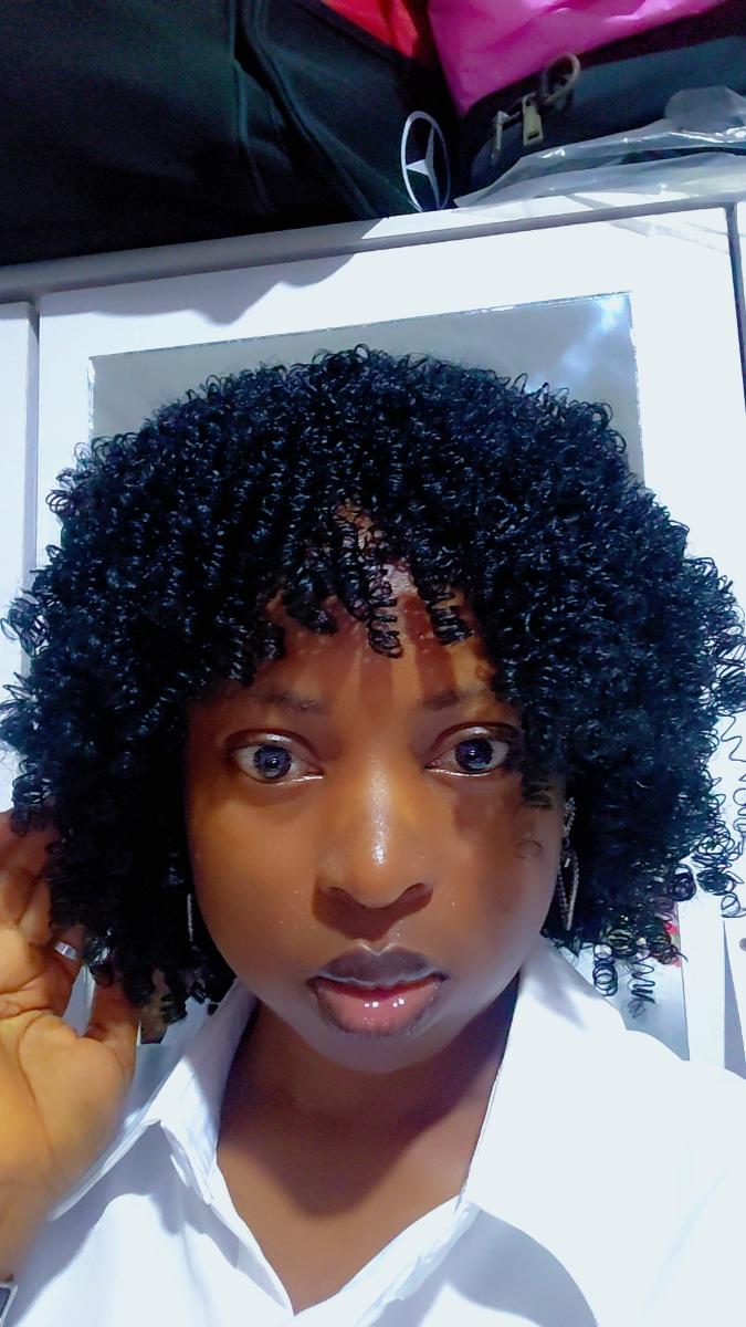 Short Afro Curly Wigs for Women Wavy Curly Wig Synthetic Heat Resistant Curly Afro Wig with Bangs Big Stretch Fluffy Curly Afro Wig 30.48 cm High-Density Soccer Fan Wig, Elastic Cap for Easter Rave Anime Music Festival Cosplay photo review