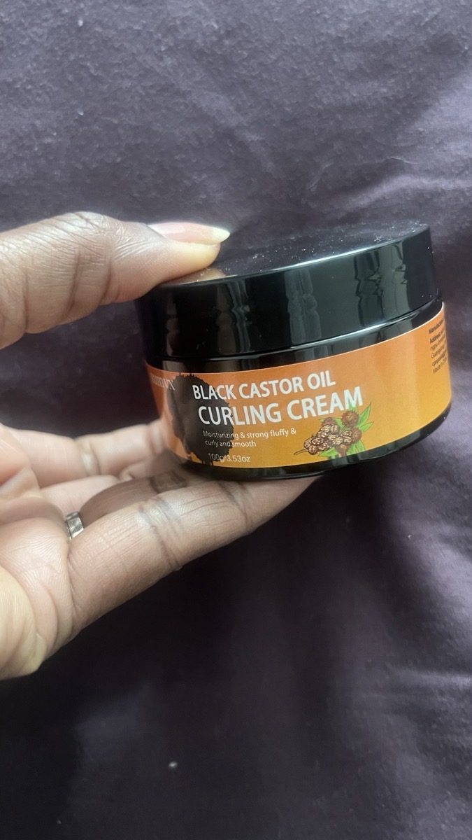 100g Black Castor Oil Curl Cream, Infused with Argan Oil - Curl Long-Lasting Anti-Frizz Hair, Keep Moisturized Curls Elastic Styling Conditioner Cream, Suitable for Dry and Curly Hair, Unisex. photo review
