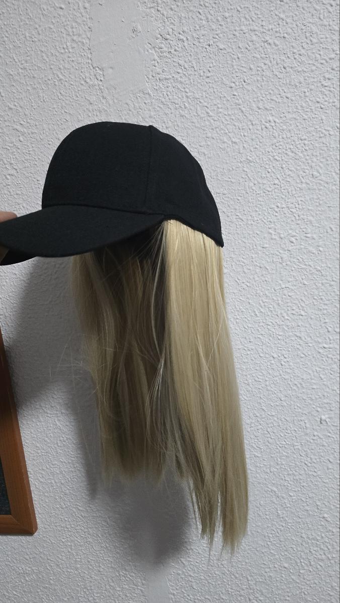 Synthetic Hat Wig with Long Straight Black Hair Baseball Cap Hair Extension Stylish Convenient All-In-One Design for Women photo review