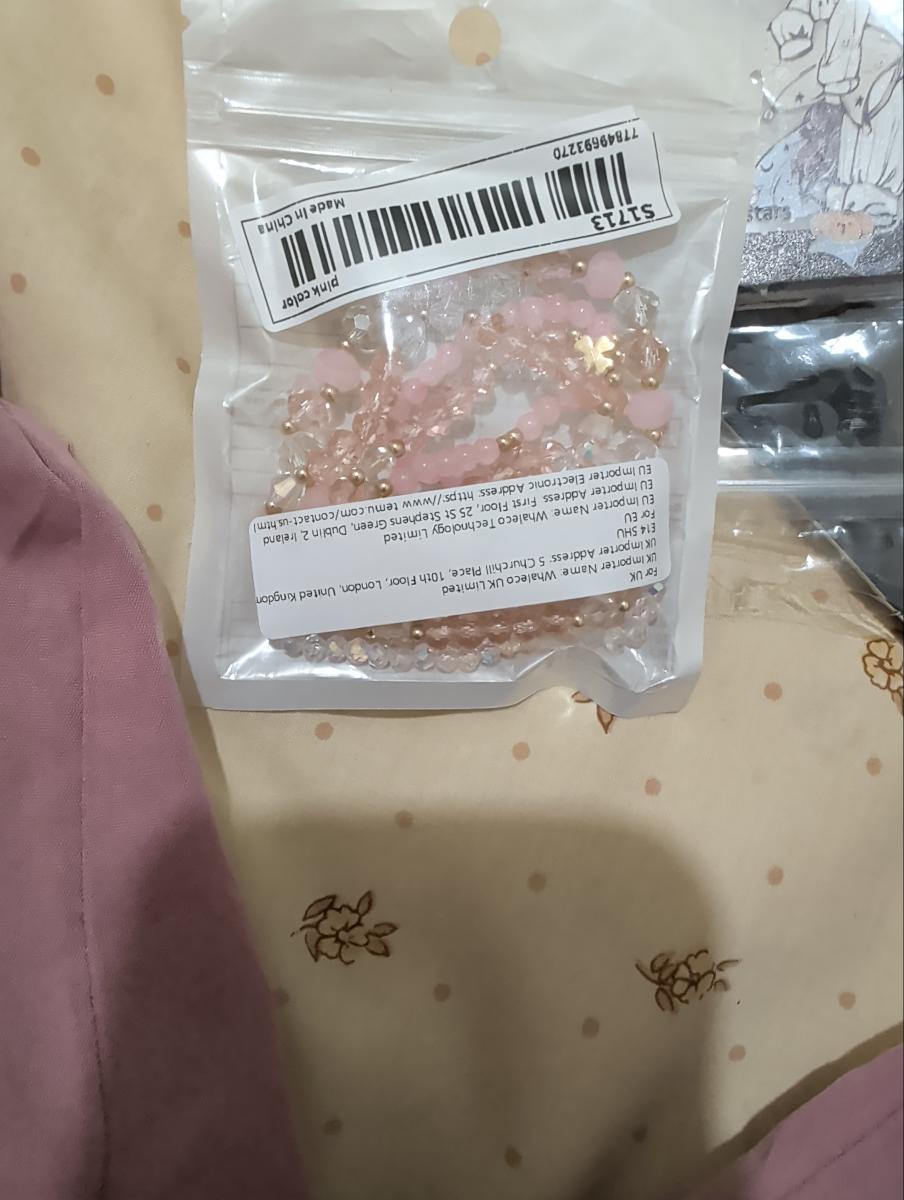 5-Pack Glass Oil Painting Pendant Hand String Set, 5pcs Pink Minimalist Stylish Bow Clover Stackable Bracelet Set photo review